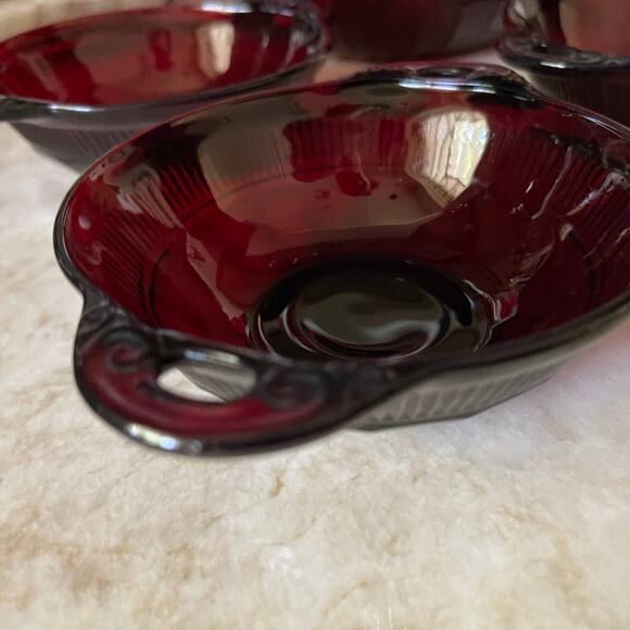 Vtg Coronation-Royal Ruby Handled Salad 7 PC Set Anchor Hocking Depression Glass - Picture 4 of 11